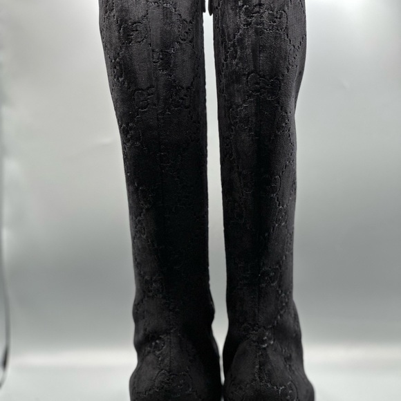 GUCCI Horsebit GG velvet boots w/ crystal heel - Picture 3 of 6